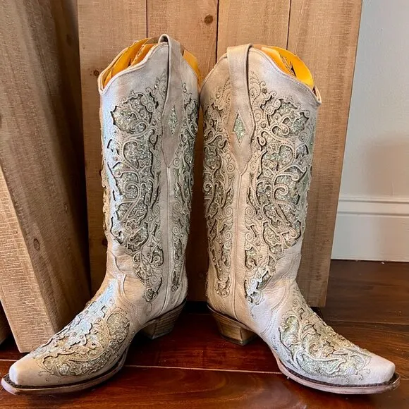 CORRAL Women's Glitter Inlay &amp; Crystals Western Boots, Size 7.5