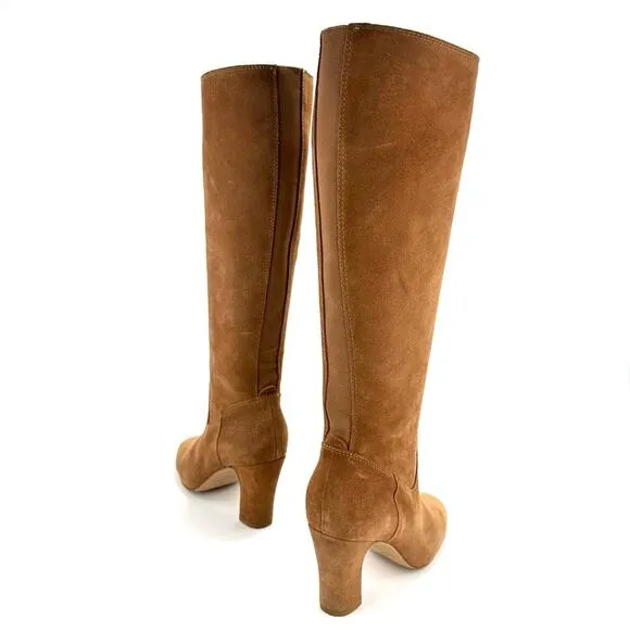 CORSO COMO &quot;BRYNT&quot; CAMEL/LIGHT BROWN SUEDE ALMOND TOE BLOCK HIGH HEEL TALL BOOTS