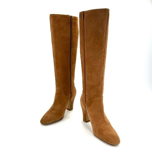 CORSO COMO &quot;BRYNT&quot; CAMEL/LIGHT BROWN SUEDE ALMOND TOE BLOCK HIGH HEEL TALL BOOTS