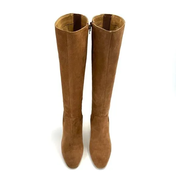 CORSO COMO &quot;BRYNT&quot; CAMEL/LIGHT BROWN SUEDE ALMOND TOE BLOCK HIGH HEEL TALL BOOTS