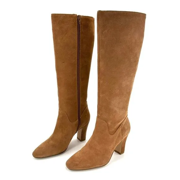 CORSO COMO &quot;BRYNT&quot; CAMEL/LIGHT BROWN SUEDE ALMOND TOE BLOCK HIGH HEEL TALL BOOTS