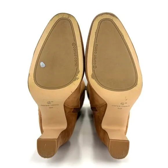 CORSO COMO &quot;BRYNT&quot; CAMEL/LIGHT BROWN SUEDE ALMOND TOE BLOCK HIGH HEEL TALL BOOTS