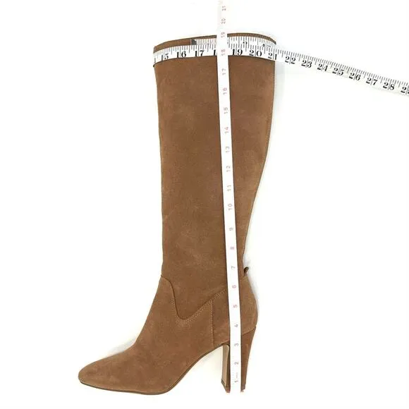 CORSO COMO &quot;BRYNT&quot; CAMEL/LIGHT BROWN SUEDE ALMOND TOE BLOCK HIGH HEEL TALL BOOTS