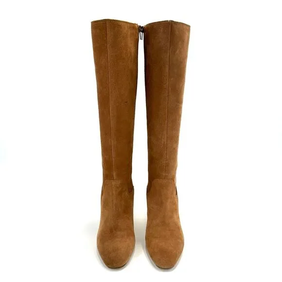 CORSO COMO &quot;BRYNT&quot; CAMEL/LIGHT BROWN SUEDE ALMOND TOE BLOCK HIGH HEEL TALL BOOTS