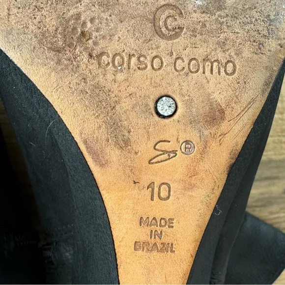 Corso Como Black Oiled Leather Pointy Toe Wedge Mob Wife Ankle Boots Size 10