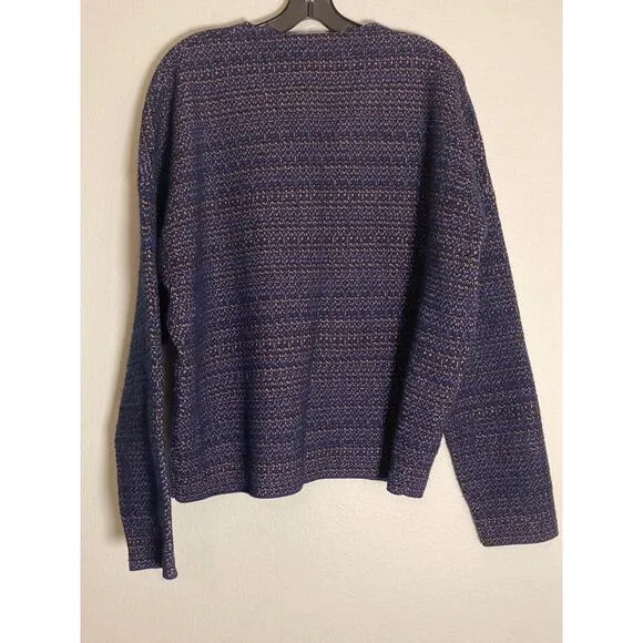COS Cozy Oversized Blue &amp; Black Gold Print Wool Blend Sweater ~ Sz M ~ So Hygge
