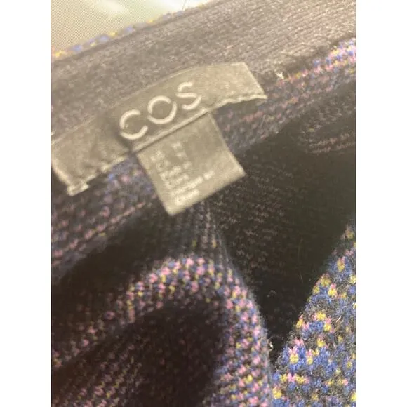 COS Cozy Oversized Blue &amp; Black Gold Print Wool Blend Sweater ~ Sz M ~ So Hygge