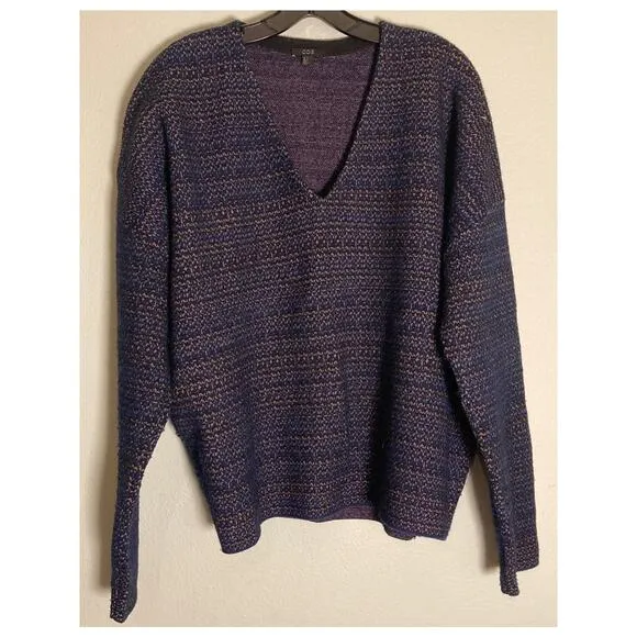 COS Cozy Oversized Blue &amp; Black Gold Print Wool Blend Sweater ~ Sz M ~ So Hygge