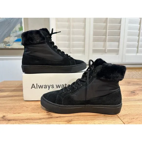 Cougar Dubliner Black Winter Sneakers Suede Nylon Size 9 NIB Faux Fur Collar WP