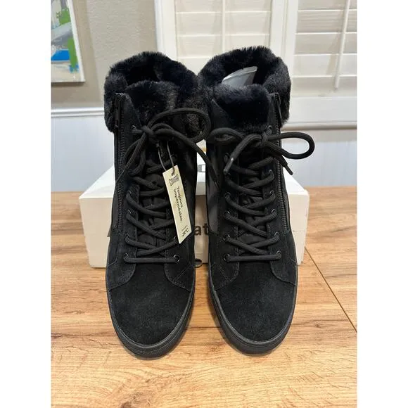 Cougar Dubliner Black Winter Sneakers Suede Nylon Size 9 NIB Faux Fur Collar WP