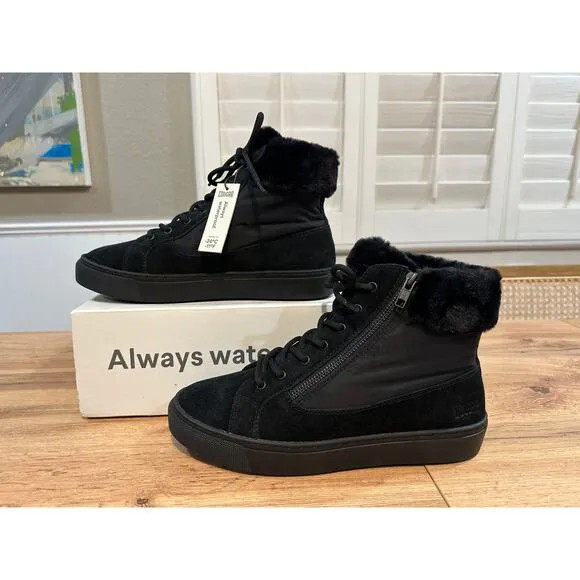 Cougar Dubliner Black Winter Sneakers Suede Nylon Size 9 NIB Faux Fur Collar WP