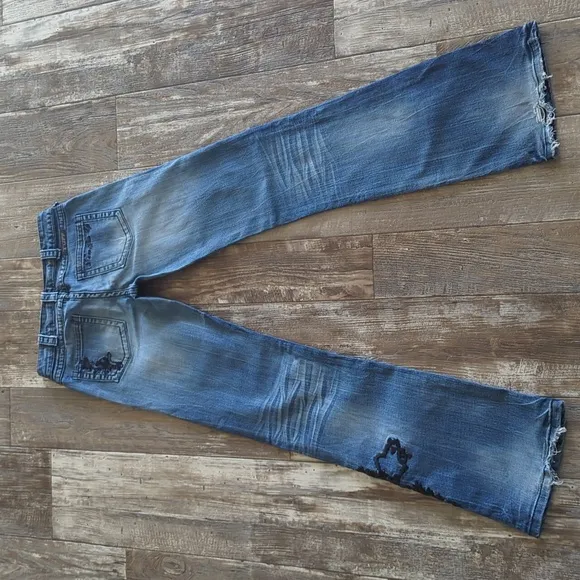 COWGIRL TUFF &quot;Roses &amp; Faith Black&quot;   bootcut med wash jeans rodeo sz 26x35L tall