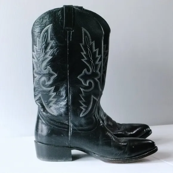 Cowtown Leather Western Cowboy Boots Mens Size 11.5 D Black Pull On Comfort