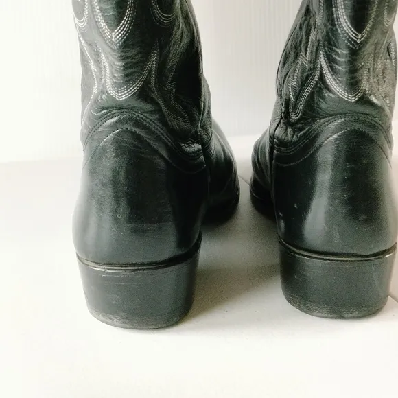 Cowtown Leather Western Cowboy Boots Mens Size 11.5 D Black Pull On Comfort
