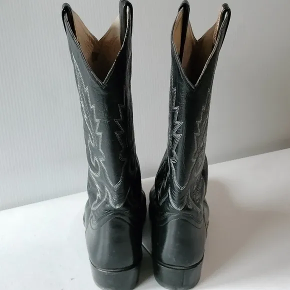 Cowtown Leather Western Cowboy Boots Mens Size 11.5 D Black Pull On Comfort