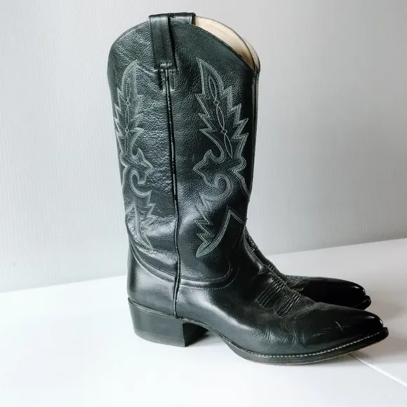 Cowtown Leather Western Cowboy Boots Mens Size 11.5 D Black Pull On Comfort