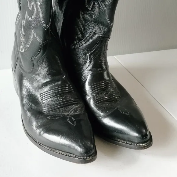 Cowtown Leather Western Cowboy Boots Mens Size 11.5 D Black Pull On Comfort