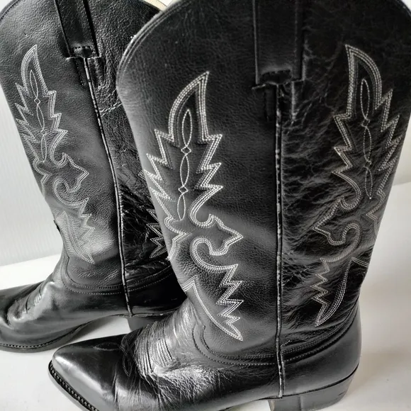 Cowtown Leather Western Cowboy Boots Mens Size 11.5 D Black Pull On Comfort