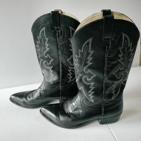 Cowtown Leather Western Cowboy Boots Mens Size 11.5 D Black Pull On Comfort