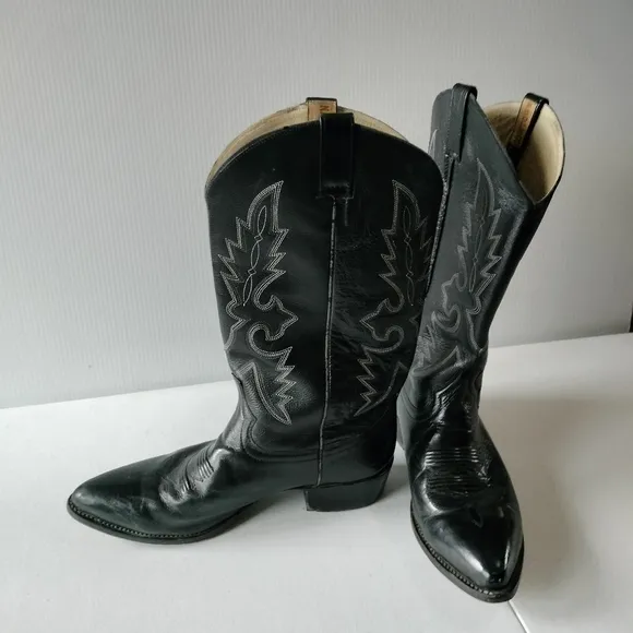 Cowtown Leather Western Cowboy Boots Mens Size 11.5 D Black Pull On Comfort