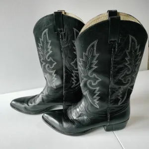 Cowtown Leather Western Cowboy Boots Mens Size 11.5 D Black Pull On Comfort