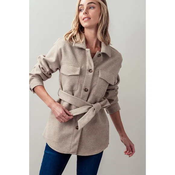Cozy Chic Beige Belted Shacket