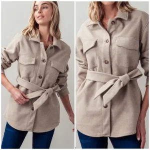 Cozy Chic Beige Belted Shacket