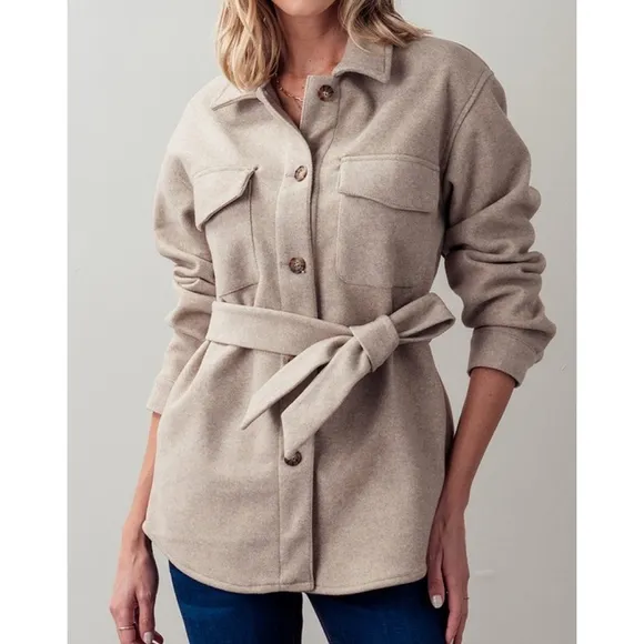 Cozy Chic Beige Belted Shacket