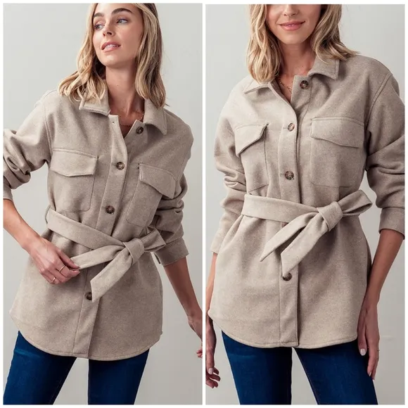 Cozy Chic Beige Belted Shacket