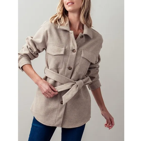 Cozy Chic Beige Belted Shacket