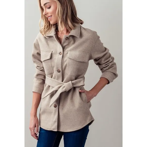 Cozy Chic Beige Belted Shacket