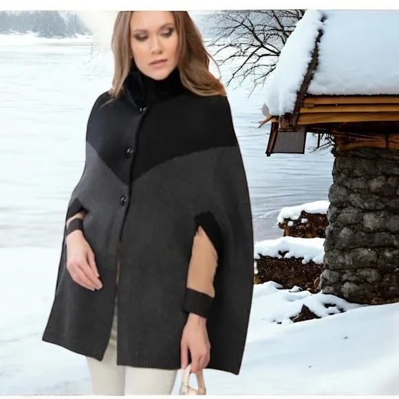 CRISTINA PARIS Collection - Faux Fur Cape Sweater Coat