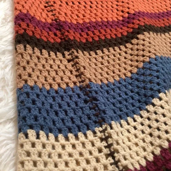 Crochet Fringe Duster Open Long Cardigan Boho Festival Hippie Rainbow Core Med