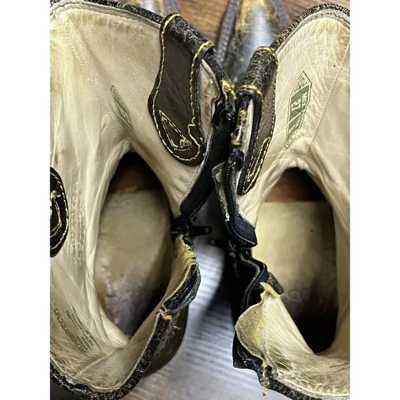 Cuadra Mens Brown Leather Cowboy Boots Worn Distressed Yellow Stitching Short