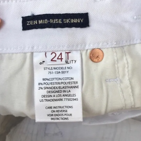 Cult of Individuality Zen Mid-Rise Women White Skinny Jeans Sz 24 NWT Crackle