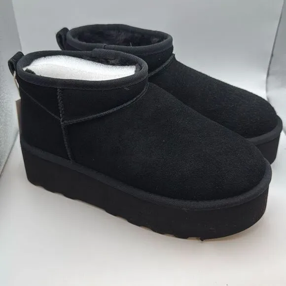 CUSHIONAIRE Cozy Women’s Platform Ankle Boots SIZE 9.5 BLACK