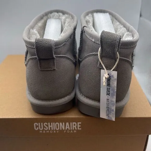 CUSHIONAIRE Women's Cozy Genuine Suede Ankle Snow Boots SIZE 8.5 GREY NEW WITH B