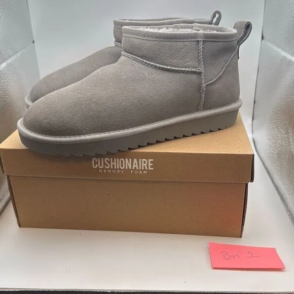 CUSHIONAIRE Women's Cozy Genuine Suede Ankle Snow Boots SIZE 8.5 GREY NEW WITH B