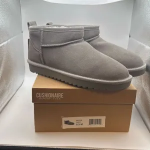 CUSHIONAIRE Women's Cozy Genuine Suede Ankle Snow Boots SIZE 8.5 GREY NEW WITH B