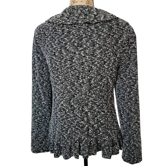 CYNTHIA ROWLEY Women's Regular Marbled Ruffle Sweater Cardigan Size Small Black