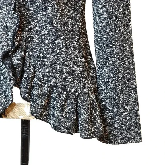 CYNTHIA ROWLEY Women's Regular Marbled Ruffle Sweater Cardigan Size Small Black