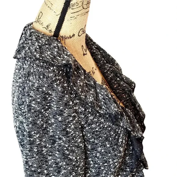 CYNTHIA ROWLEY Women's Regular Marbled Ruffle Sweater Cardigan Size Small Black