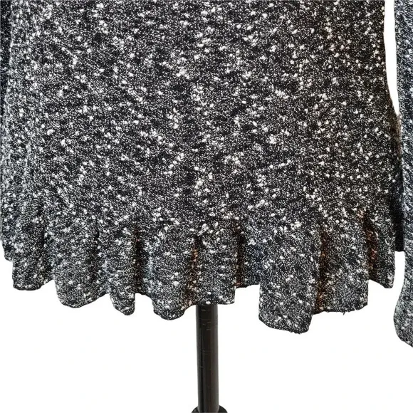 CYNTHIA ROWLEY Women's Regular Marbled Ruffle Sweater Cardigan Size Small Black