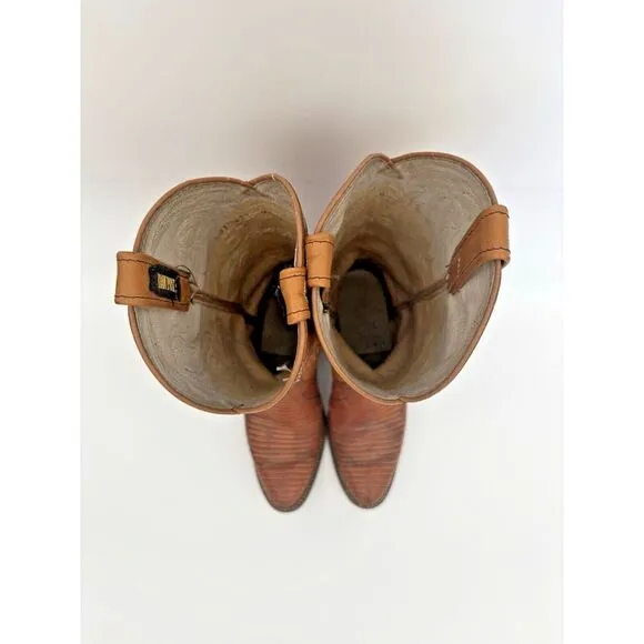 Dan Post Cowboy Boots Womens 4.5 Brown Leather Made In USA Snakeskin‎ Stitching