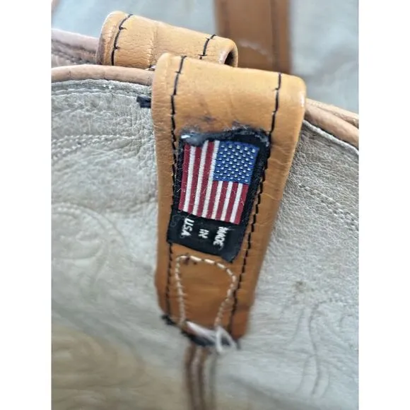 Dan Post Cowboy Boots Womens 4.5 Brown Leather Made In USA Snakeskin‎ Stitching