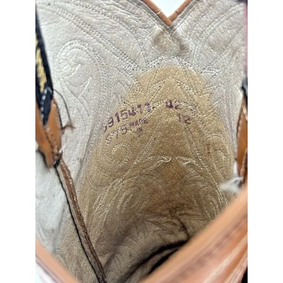 Dan Post Cowboy Boots Womens 4.5 Brown Leather Made In USA Snakeskin‎ Stitching