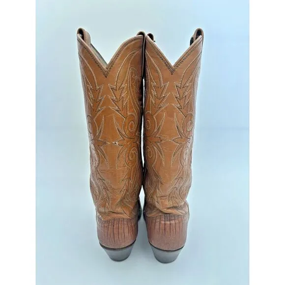 Dan Post Cowboy Boots Womens 4.5 Brown Leather Made In USA Snakeskin‎ Stitching