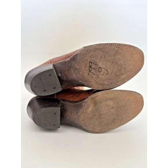 Dan Post Cowboy Boots Womens 4.5 Brown Leather Made In USA Snakeskin‎ Stitching