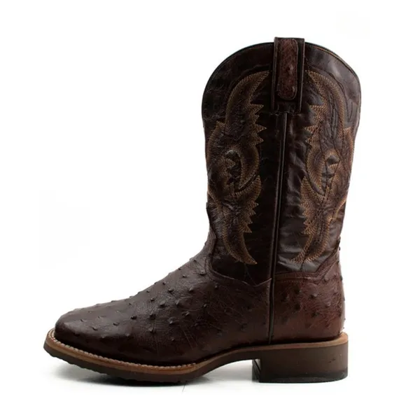 Dan Post Men's Tobacco Hand Quill Ostrich Broad Square Toe Cowboy Boots , 8.5 EW
