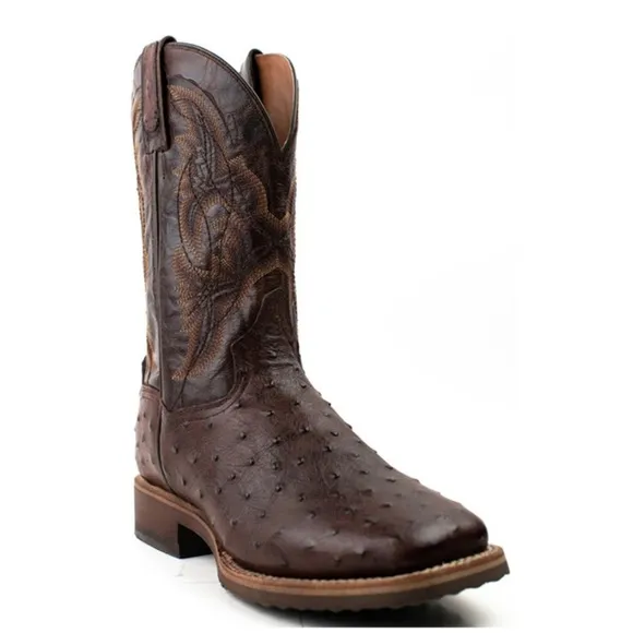 Dan Post Men's Tobacco Hand Quill Ostrich Broad Square Toe Cowboy Boots , 8.5 EW